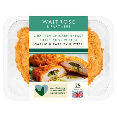 Image of 2 Chicken Kievs With Garlic And Parsley Butter made in the UK by Waitrose. Buying this product supports a UK business, jobs and the local community