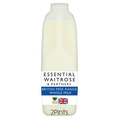 Image of Essential British Free Range Whole Milk | 2 Pints made in the UK by Waitrose. Buying this product supports a UK business, jobs and the local community
