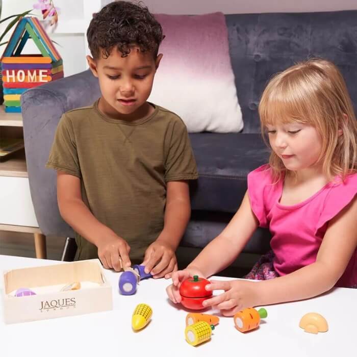 Image of Pretend Play Food Set | Wooden Fruit and Veg by Jaques, designed, produced or made in the UK. Buying this product supports a UK business, jobs and the local community.