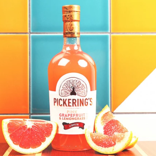 Image of Pickering's Pink Grapefruit and Lemongrass Gin Liqueur made in the UK by Pickering's Gin. Buying this product supports a UK business, jobs and the local community