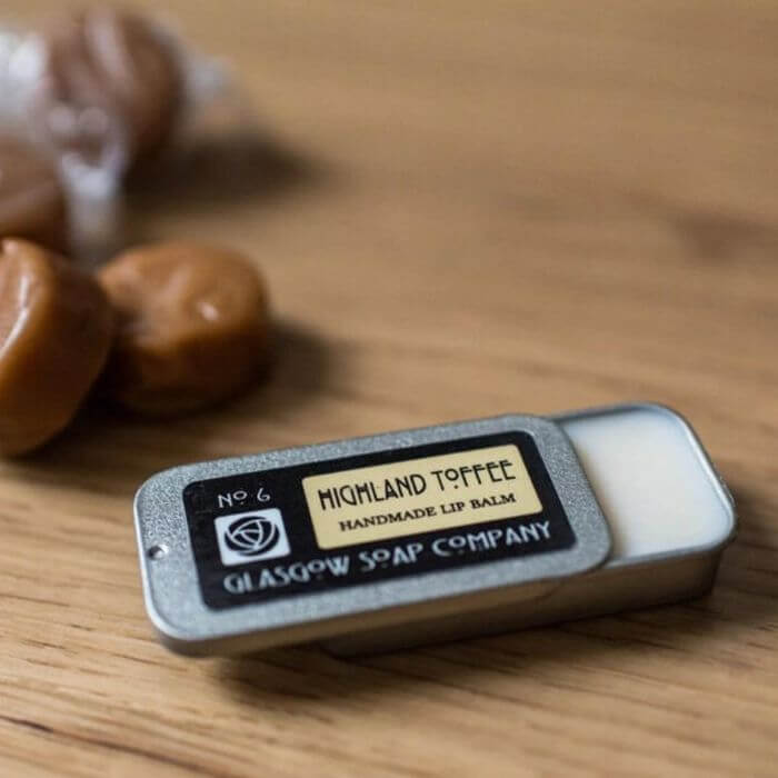 Image of Highland Toffee Lip Balm made in the UK by Glasgow Soap Company. Buying this product supports a UK business, jobs and the local community