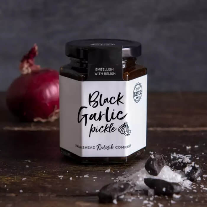 Image of Black Garlic Pickle made in the UK by Hawkshead Relish Company. Buying this product supports a UK business, jobs and the local community