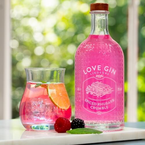 Image of Love Gin Spiced Rhubarb Crumble Liqueur made in the UK by Eden Mill. Buying this product supports a UK business, jobs and the local community