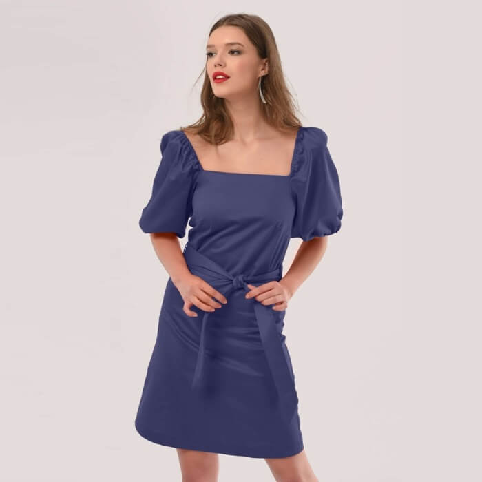 Image of Navy Bardot Belted Dress by Closet London, designed, produced or made in the UK. Buying this product supports a UK business, jobs and the local community.