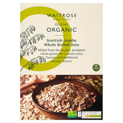 Image of Duchy Organic Jumbo Rolled Oats made in the UK by Waitrose. Buying this product supports a UK business, jobs and the local community