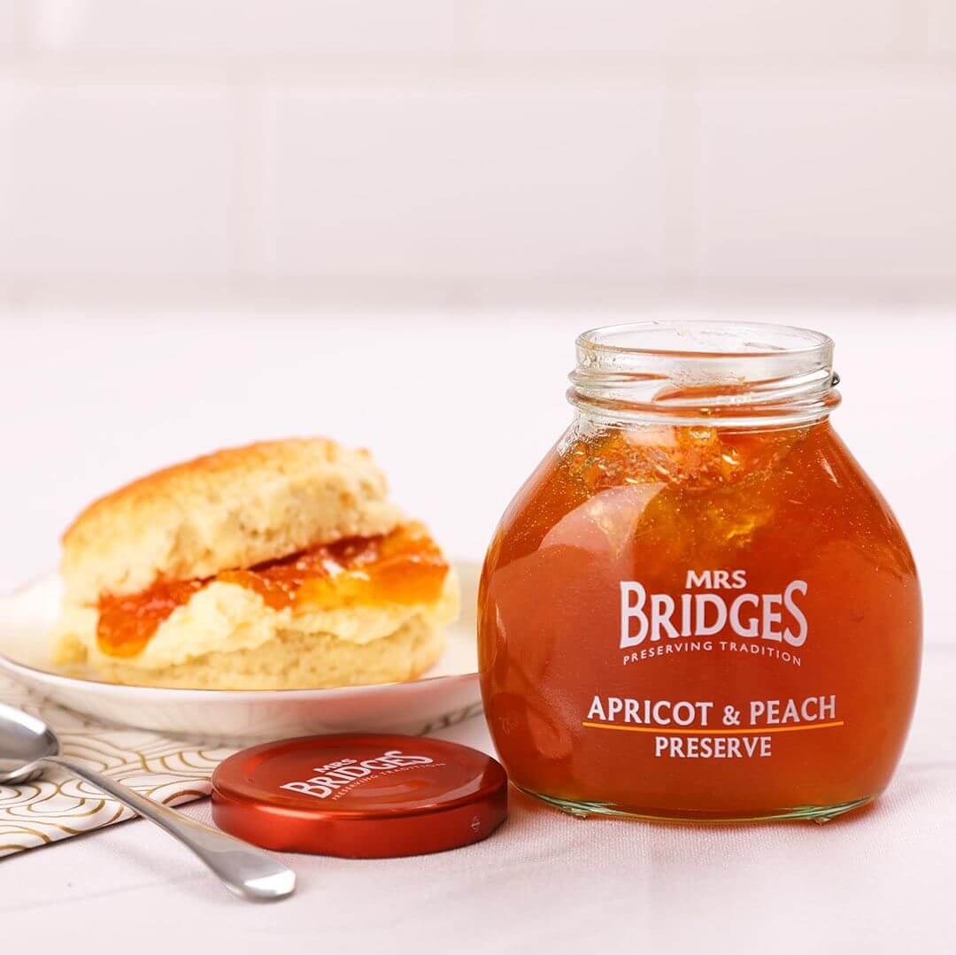 Image of Apricot & Peach Preserve made in the UK by Mrs Bridges. Buying this product supports a UK business, jobs and the local community