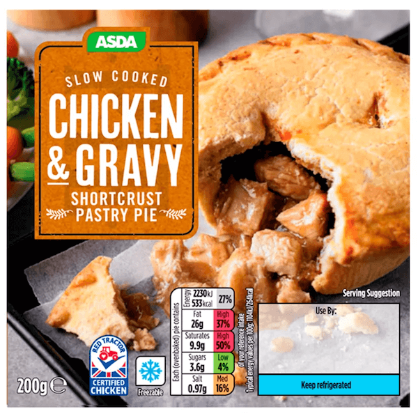 Image of ASDA Slow Cooked Chicken & Gravy Shortcrust Pastry Pie by Asda, designed, produced or made in the UK. Buying this product supports a UK business, jobs and the local community.