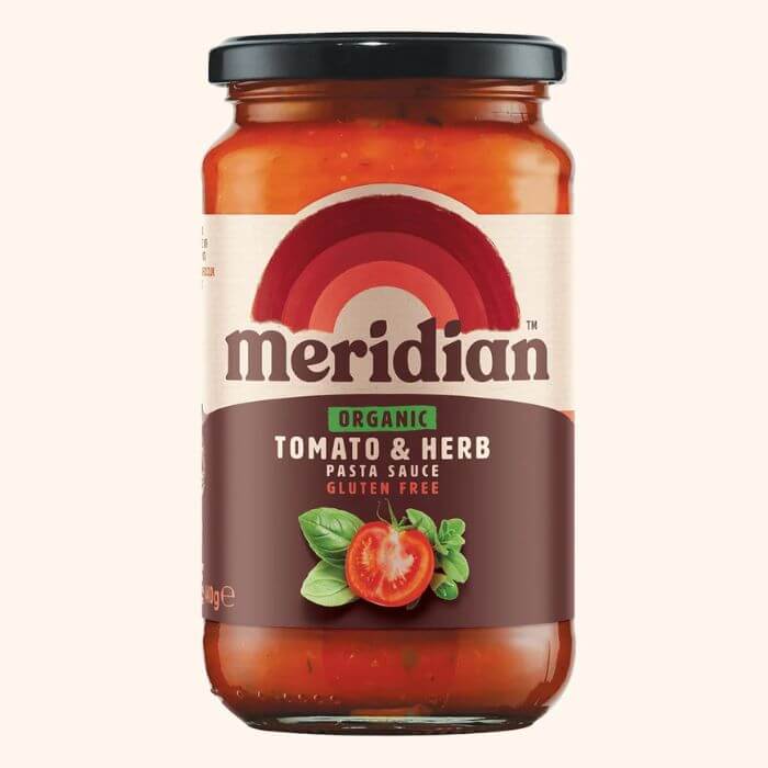 Image of Organic Tomato and Herb Pasta Sauce made in the UK by Meridian. Buying this product supports a UK business, jobs and the local community