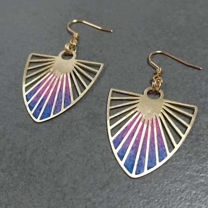 Image of Handmade Pink and Blue Sunbeam Drop Earrings made in the UK by RedApple. Buying this product supports a UK business, jobs and the local community