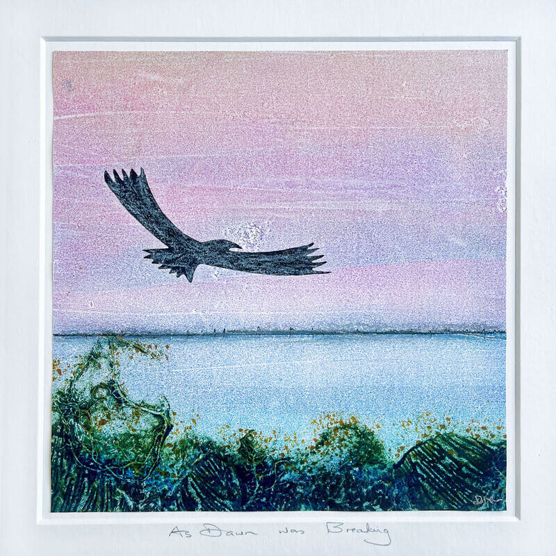 Image of Cuckoo Tree Studio As Dawn Was Breaking Handmade Collagraph Print by Cuckoo Tree Studio for Pictures & Frames, designed, produced or made in the UK. Buying this product supports a UK business, jobs and the local community.