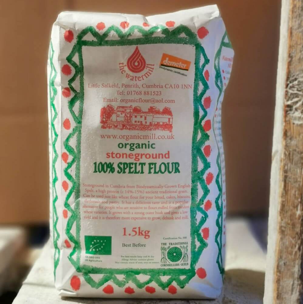 Image of Organic Stoneground Spelt Flour made in the UK by Little Salkeld Watermill. Buying this product supports a UK business, jobs and the local community