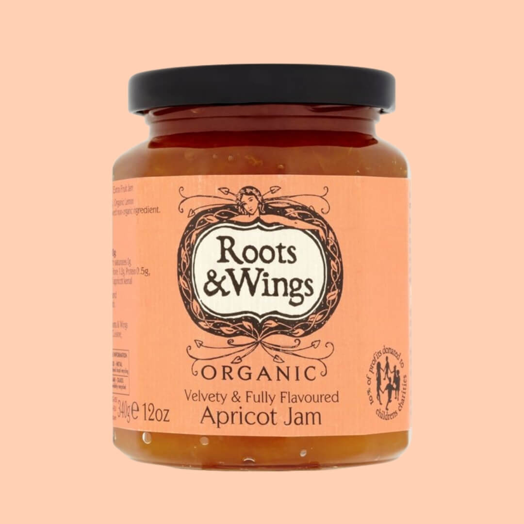 Image of Organic Apricot Jam made in the UK by Roots & Wings. Buying this product supports a UK business, jobs and the local community