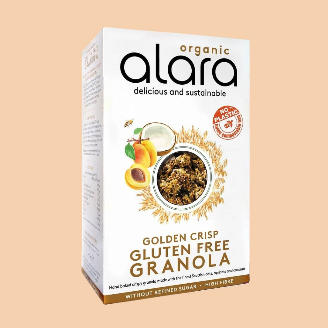 Image of Golden Crisp Gluten Free Organic Granola | Pack of 6 made in the UK by alara. Buying this product supports a UK business, jobs and the local community