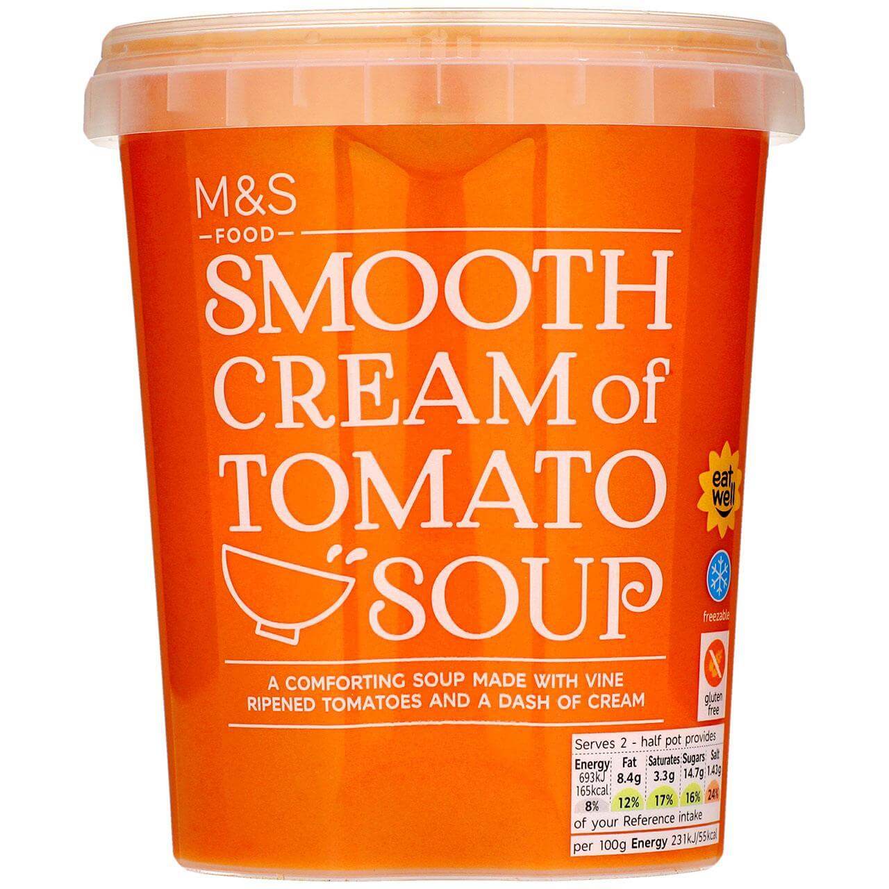 Image of M&S Smooth Cream of Tomato Soup made in the UK by Marks & Spencer Food. Buying this product supports a UK business, jobs and the local community
