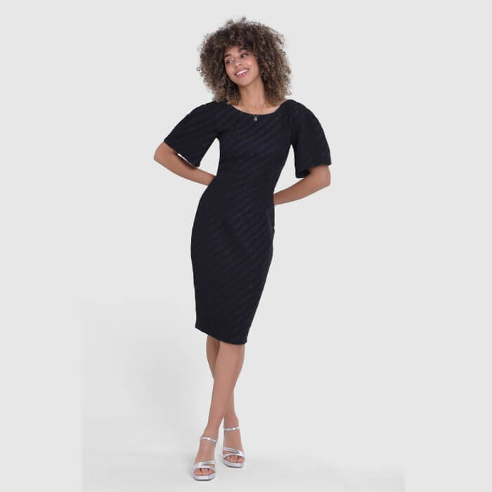 Image of Black Jacquard Bodycon Pencil Dress by Closet London, designed, produced or made in the UK. Buying this product supports a UK business, jobs and the local community.