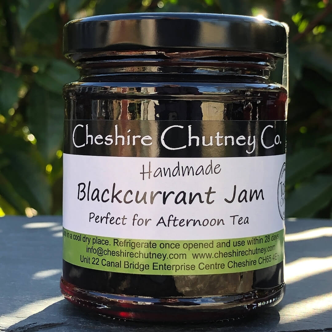 Image of Cheshire Chutney Co Blackcurrant Jam made in the UK. Buying this product supports a UK business, jobs and the local community