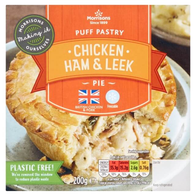 Image of Chicken, Ham & Leek Pie made in the UK by Morrisons. Buying this product supports a UK business, jobs and the local community
