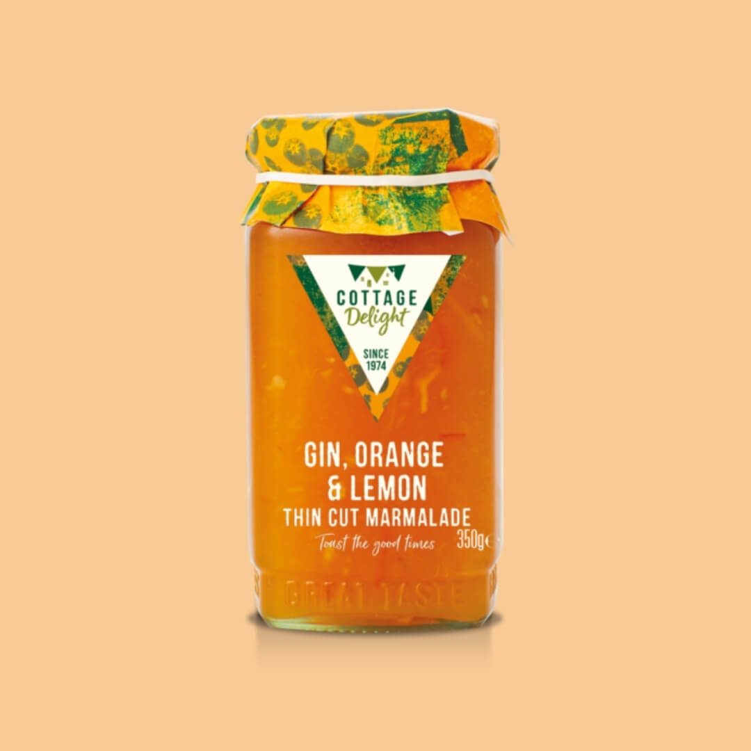 Image of Gin, Orange & Lemon Thin Cut Marmalade made in the UK by Cottage Delight. Buying this product supports a UK business, jobs and the local community