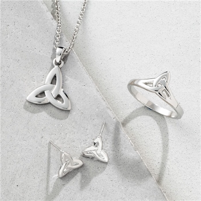 Image of Galway Crystal Jewellery Trinity Knot Sterling Silver Earrings by Belleek, designed, produced or made in the UK. Buying this product supports a UK business, jobs and the local community.