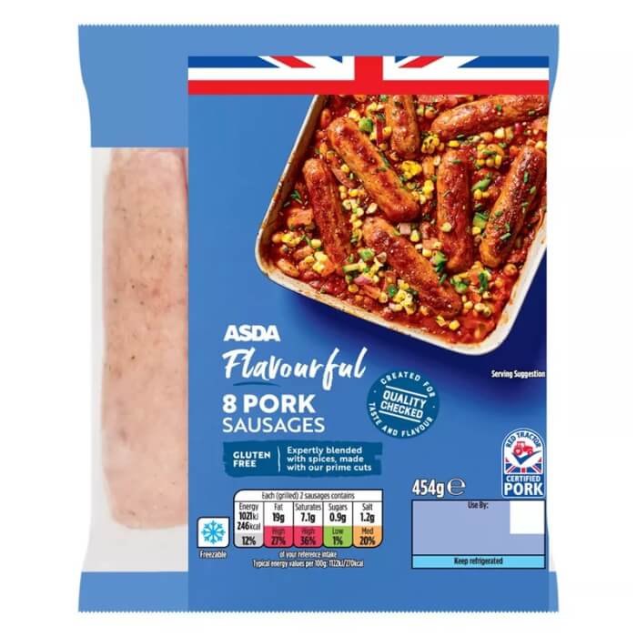 Image of ASDA Flavourful 8 Pork Sausages made in the UK by Asda. Buying this product supports a UK business, jobs and the local community
