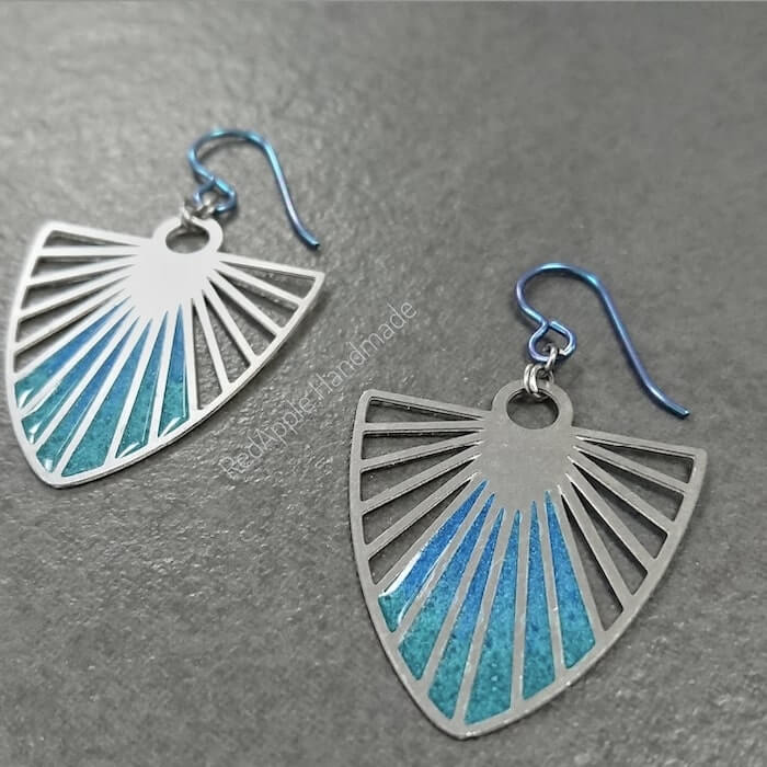 Image of Handmade Turquoise Blue Sunbeam Drop Earrings by RedApple, designed, produced or made in the UK. Buying this product supports a UK business, jobs and the local community.