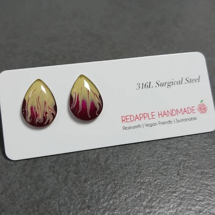 Image of Handmade Fire Stud Earrings made in the UK by RedApple. Buying this product supports a UK business, jobs and the local community