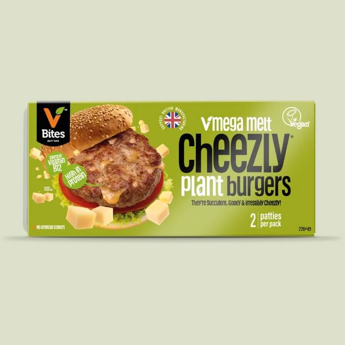 Image of VBites Plant-Based Quarter Pounder Cheezly V-Mega Burger made in the UK by Vbites. Buying this product supports a UK business, jobs and the local community