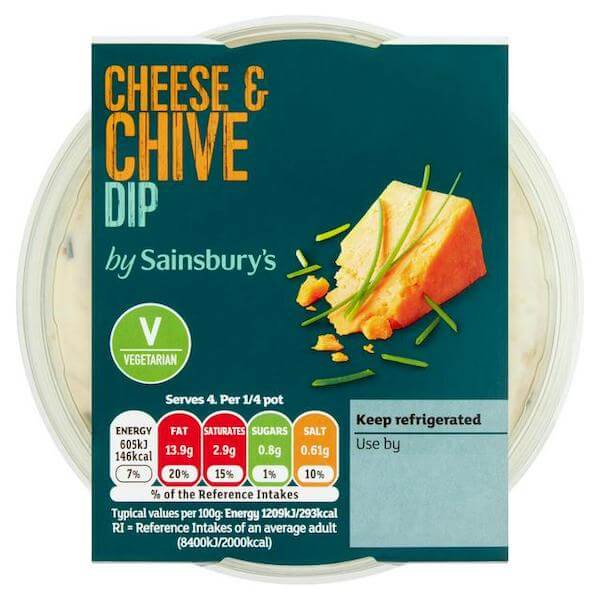 Image of Cheddar Cheese & Chive Dip made in the UK by Sainsbury's. Buying this product supports a UK business, jobs and the local community