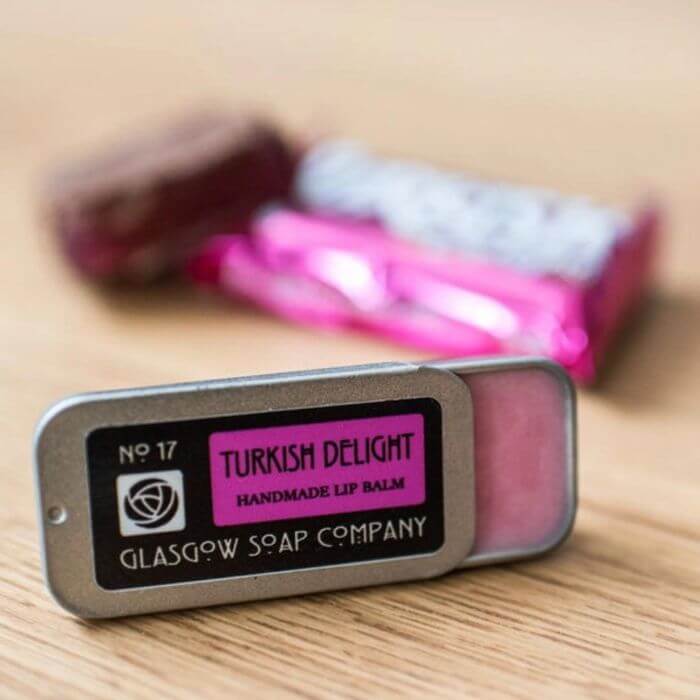 Image of Turkish Delight Lip Balm made in the UK by Glasgow Soap Company. Buying this product supports a UK business, jobs and the local community