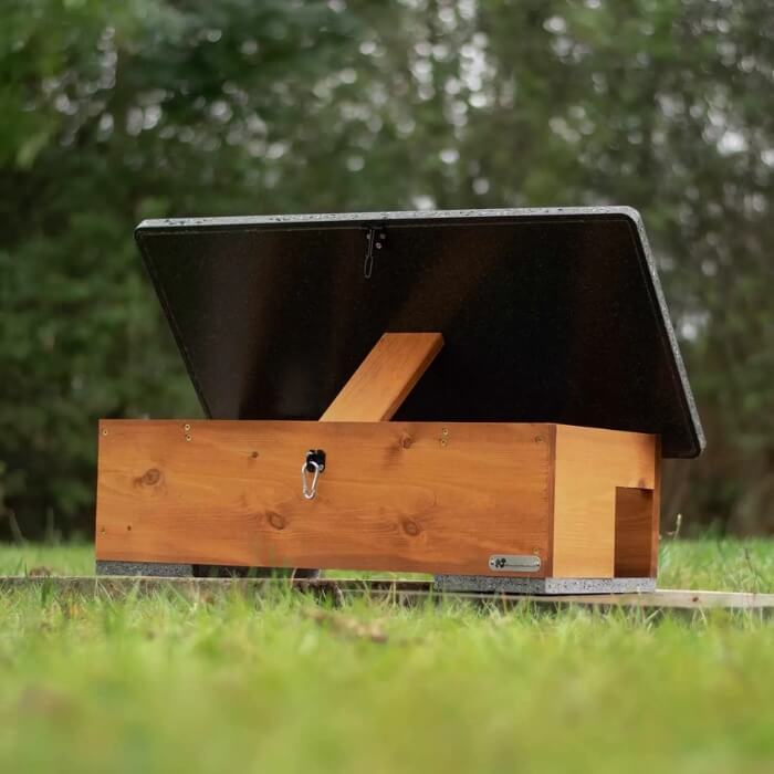 Image of Eco Hedgehog Feeding Station made in the UK by Riverside Woodcraft. Buying this product supports a UK business, jobs and the local community
