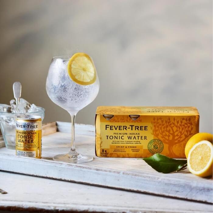 Image of Premium Indian Tonic Water Cans | 8x150ml Cans by Fever-Tree, designed, produced or made in the UK. Buying this product supports a UK business, jobs and the local community.