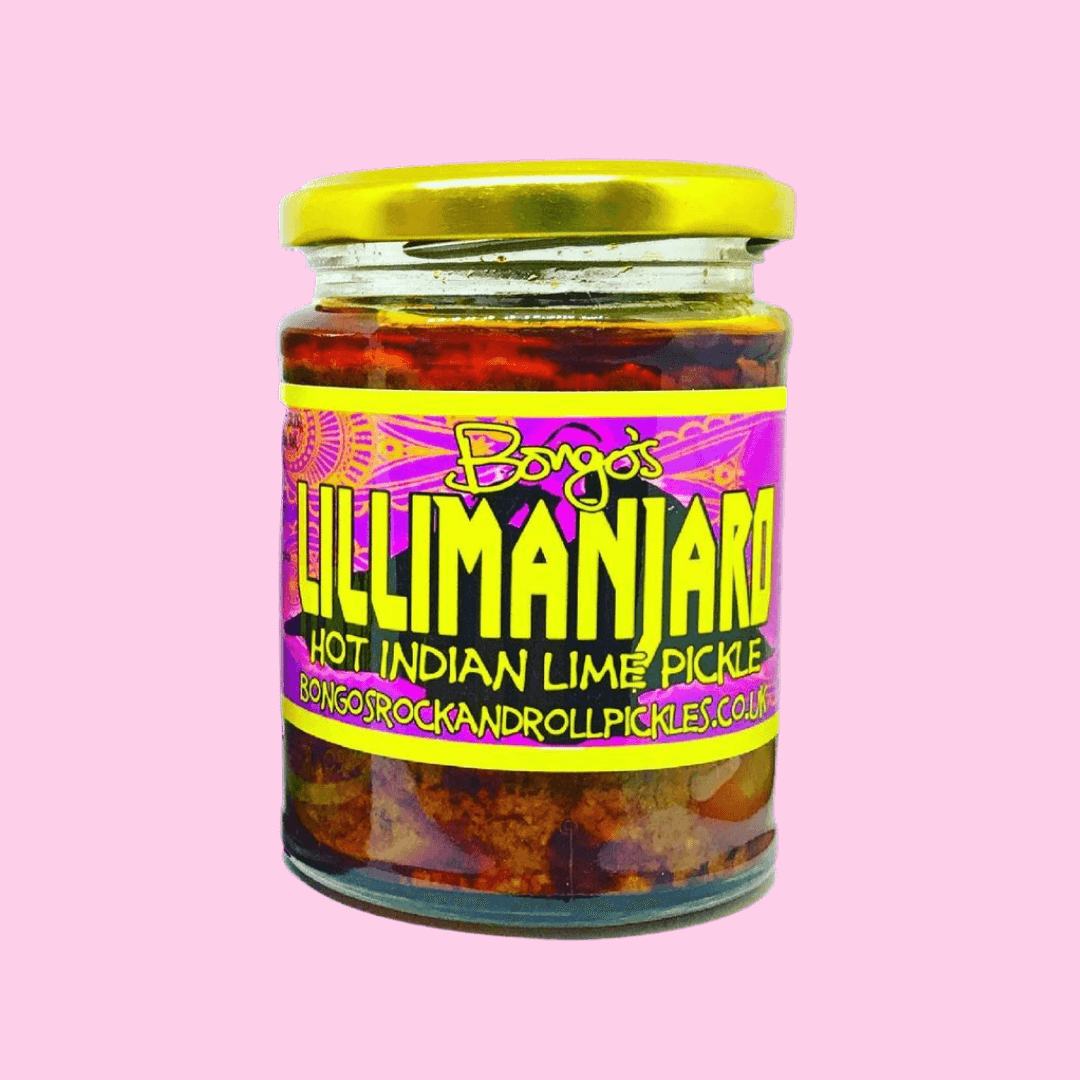 Image of Bongo's Lillimanjaro Hot Indian Lime Pickle by Bongo's Rock and Roll Pickles, designed, produced or made in the UK. Buying this product supports a UK business, jobs and the local community.