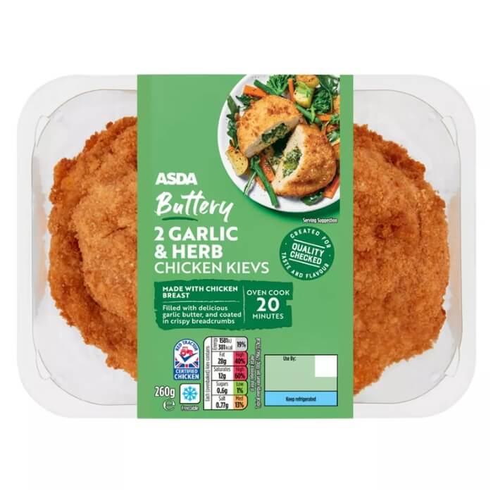 Image of ASDA 2 Garlic & Herb Chicken Kievs made in the UK by Asda. Buying this product supports a UK business, jobs and the local community
