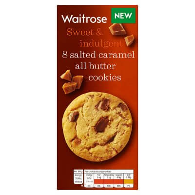 Image of 8 Salted Caramel All Butter Cookies made in the UK by Waitrose. Buying this product supports a UK business, jobs and the local community