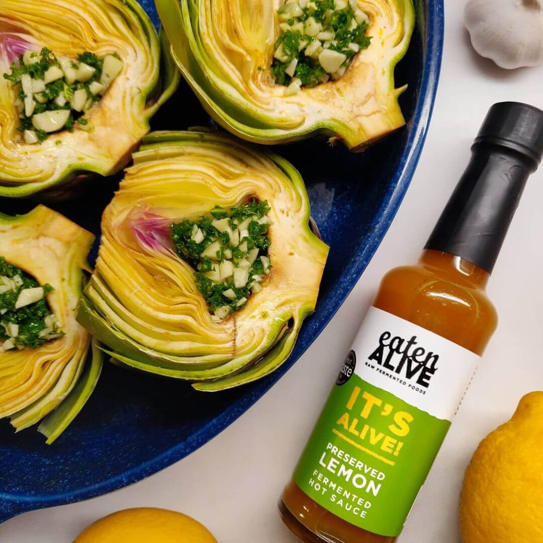 Image of Preserved Lemon Hot Sauce made in the UK by Eaten Alive. Buying this product supports a UK business, jobs and the local community