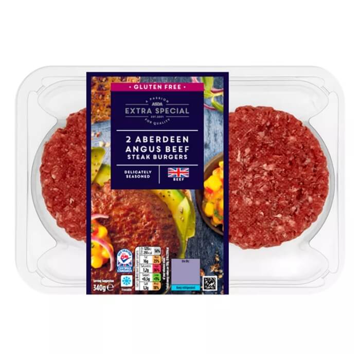 Image of ASDA Extra Special 2 Aberdeen Angus Beef Steak Burgers made in the UK by Asda. Buying this product supports a UK business, jobs and the local community
