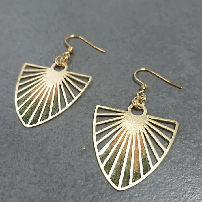 Image of Handmade Olive and Copper Sunbeam Drop Earrings made in the UK by RedApple. Buying this product supports a UK business, jobs and the local community