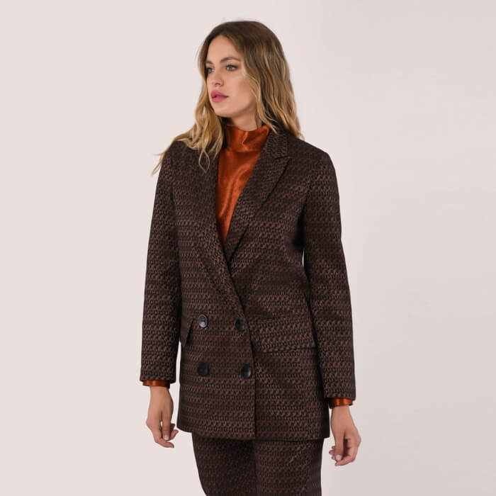 Image of Brown Metallic Double Breasted Blazer by Closet London, designed, produced or made in the UK. Buying this product supports a UK business, jobs and the local community.