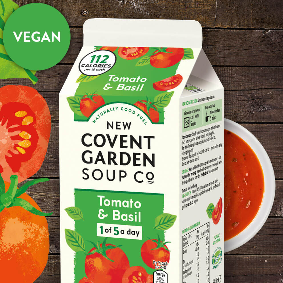 Image of Tomato & Basil Soup made in the UK by New Covent Garden Soup Co.. Buying this product supports a UK business, jobs and the local community
