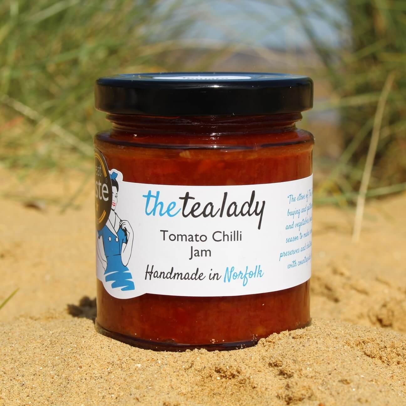 Image of Tomato Chilli Jam made in the UK by The Tealady. Buying this product supports a UK business, jobs and the local community
